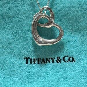 Tiffany & Co. Silver Double Open Heart Pendant Necklace on Tiffany Blue